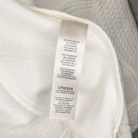 Chico’s Women L Ivory Brown Quilted Moto Jacket Faux Leather Zip Flawed - Picture 16 of 16